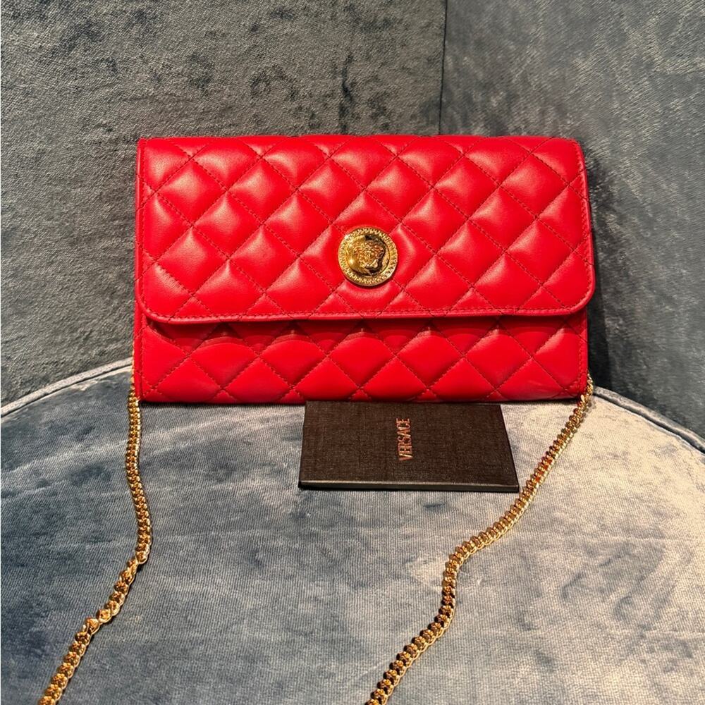 Versace Red Leather Quilted Crossbody Gold Medallion